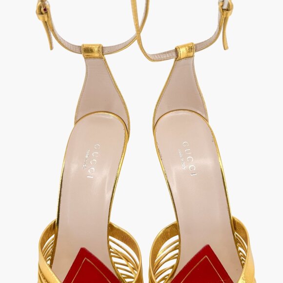 Gucci Crawford Knot Sandals EU 38.5 US 8.5 Gold Leather High Heel Shoe Allie - Picture 6 of 15